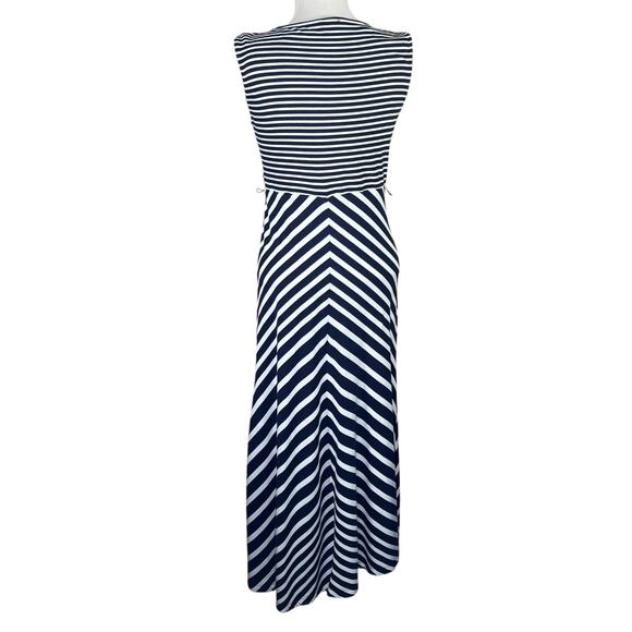 Talbots Navy & White Nautical Striped Stretchy Cotton Blend Maxi Dress Medium - Picture 5 of 10
